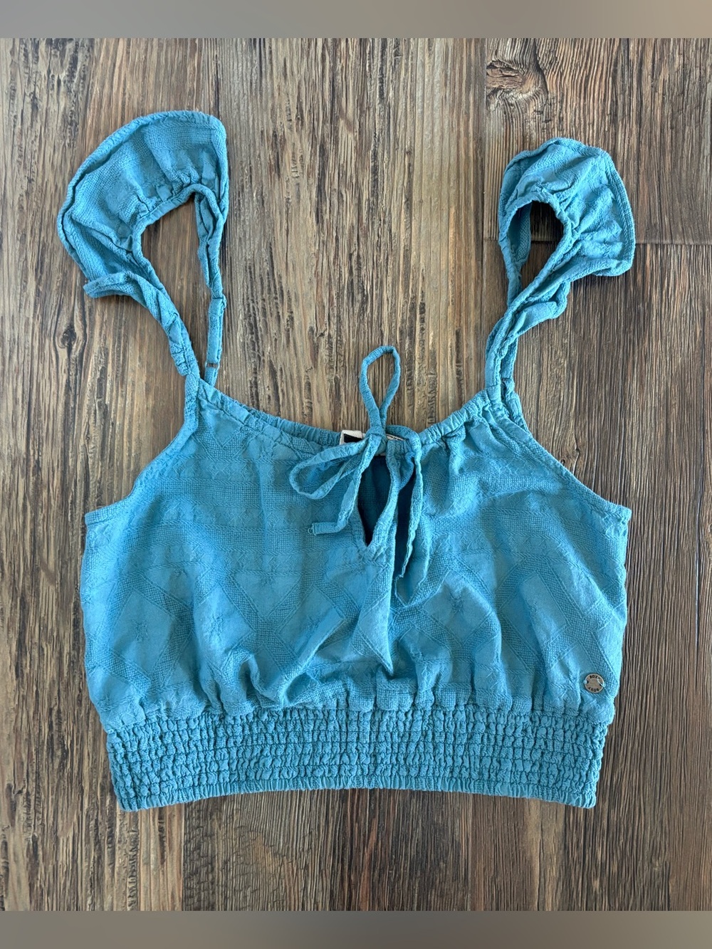 Roxy High Surprise Cropped Tank Top Medium Turquoise Ruffle Straps Beach Summer